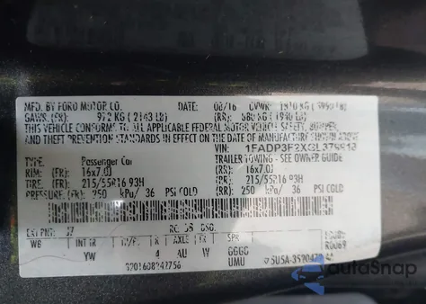 2016 Ford Focus Se из США, поврежденный, VIN 1FADP3F2XGL379918